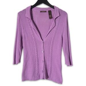 Heather B Cable Knit Cardigan Sweater 100 Cotton Womens S